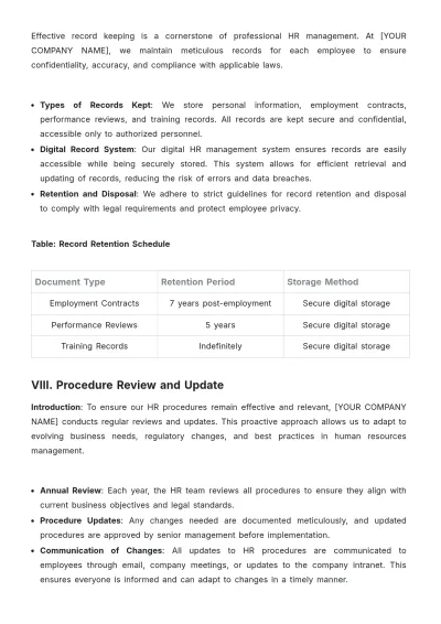 Free Restaurant HR Procedure Template to Edit Online