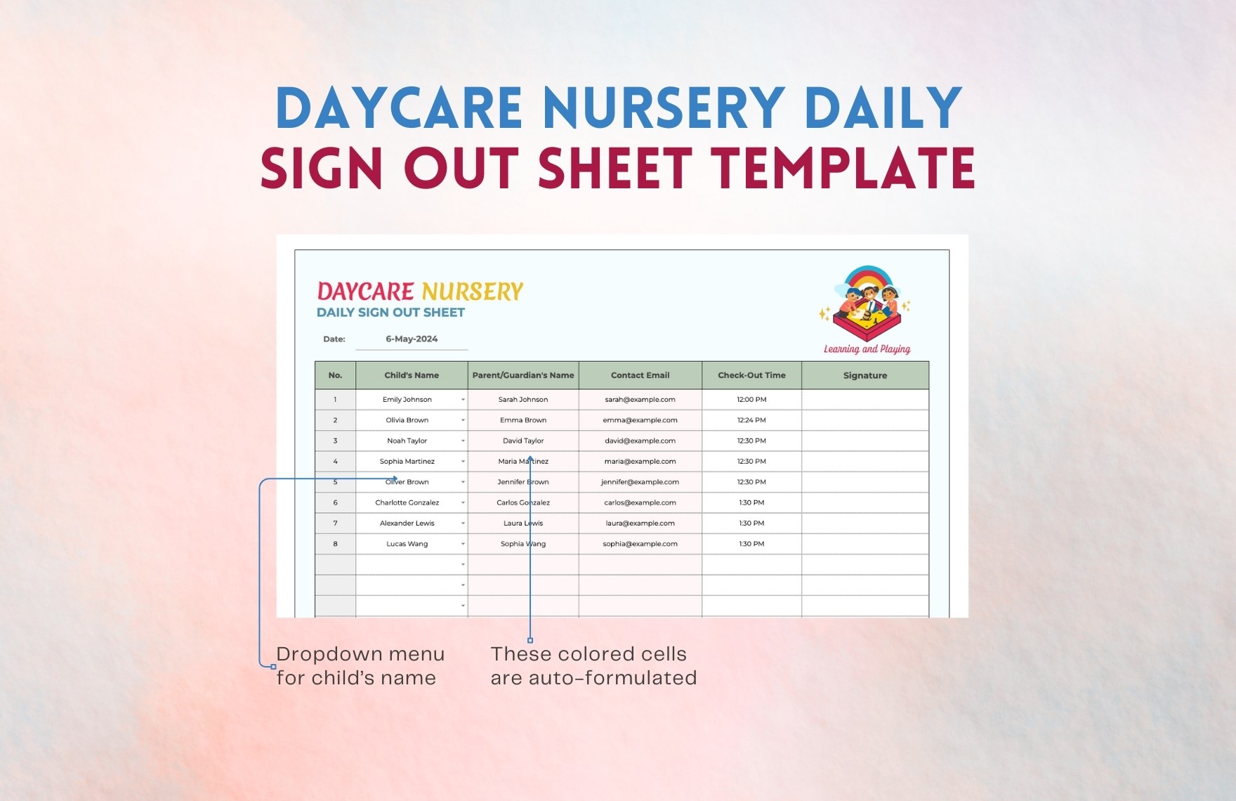 Daycare Nursery Daily Sign Out Sheet Template