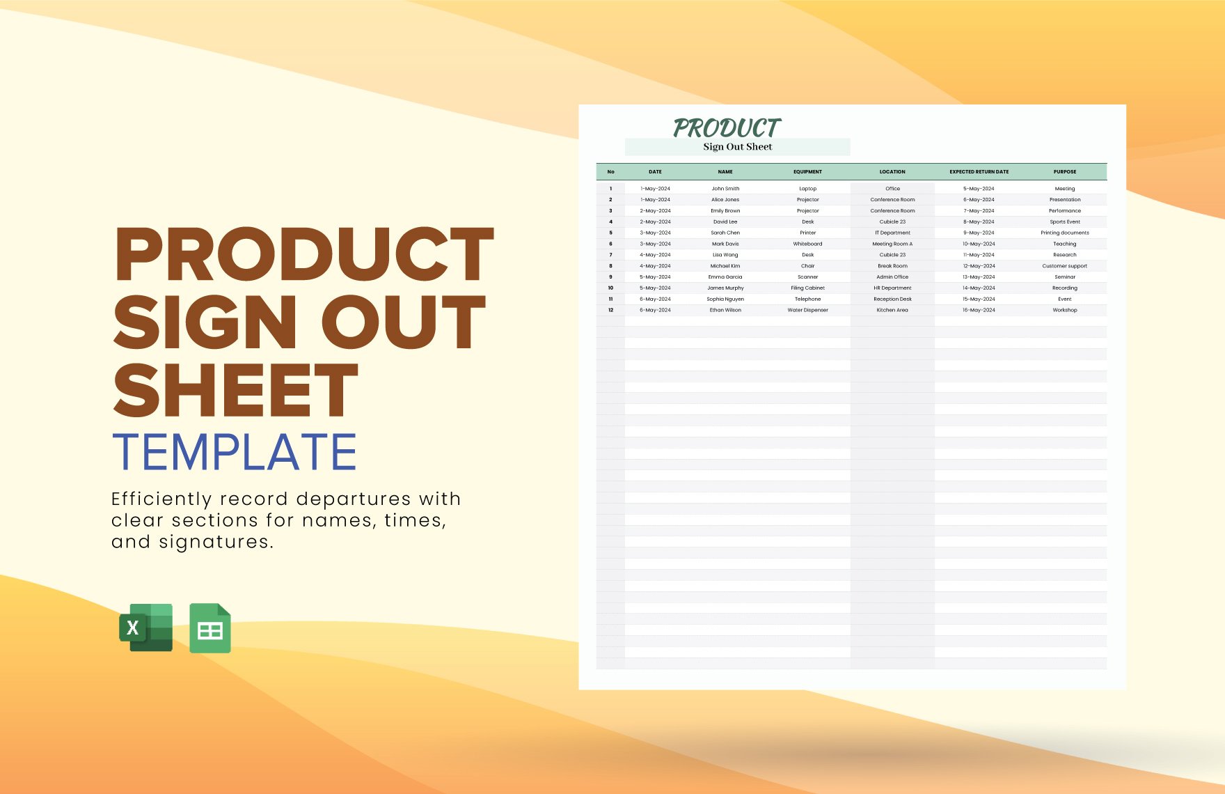 Product Sign Out Sheet Template in Excel, Google Sheets
