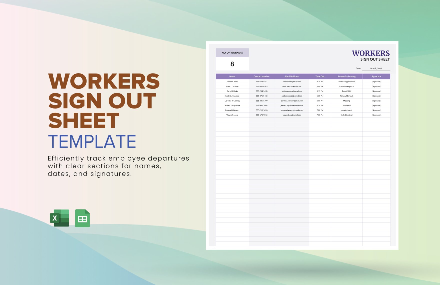 Free Workers Sign Out Sheet Template in Excel, Google Sheets