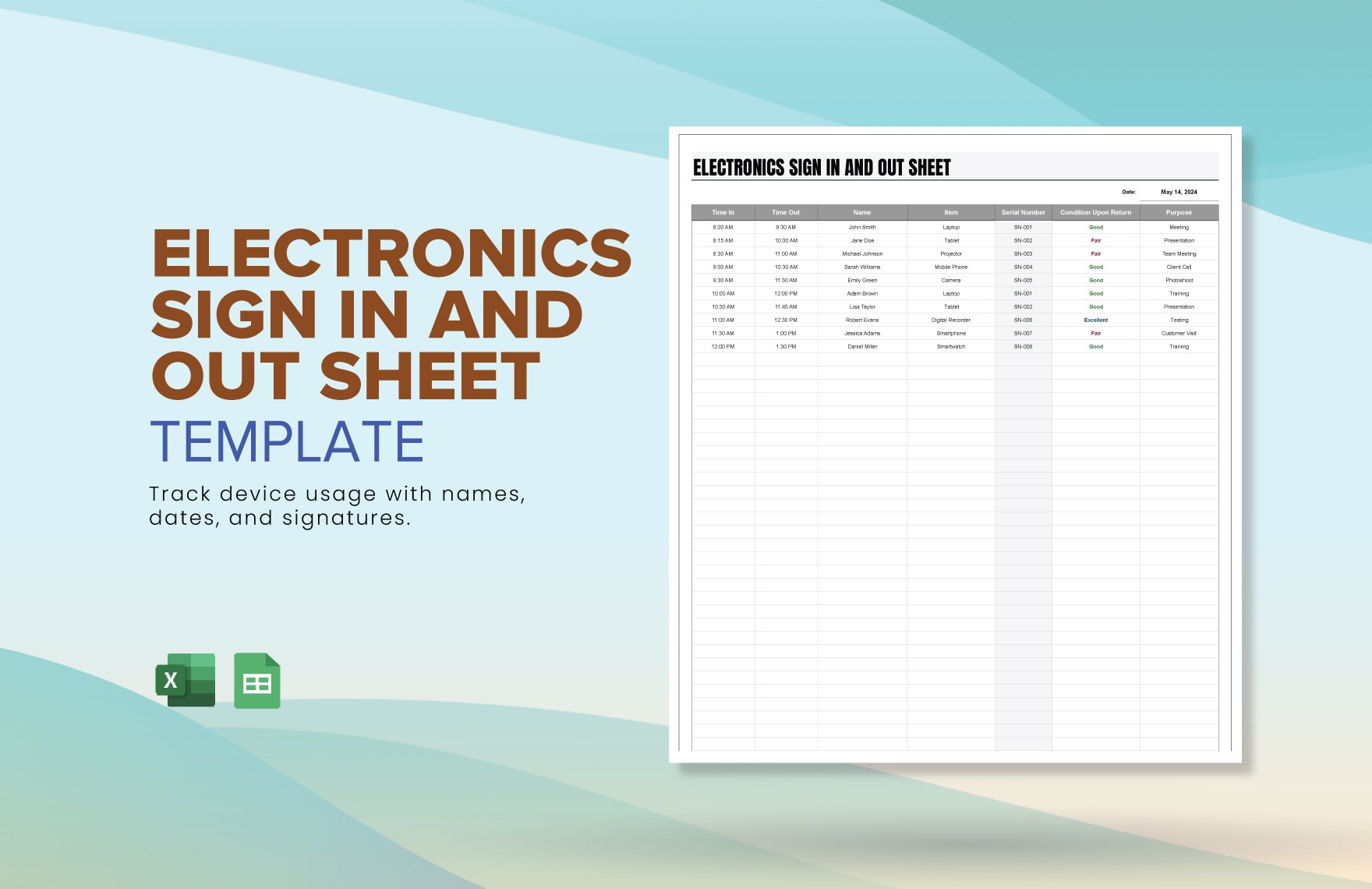 Free Electronics Sign In And Out Sheet Template in Excel, Google Sheets