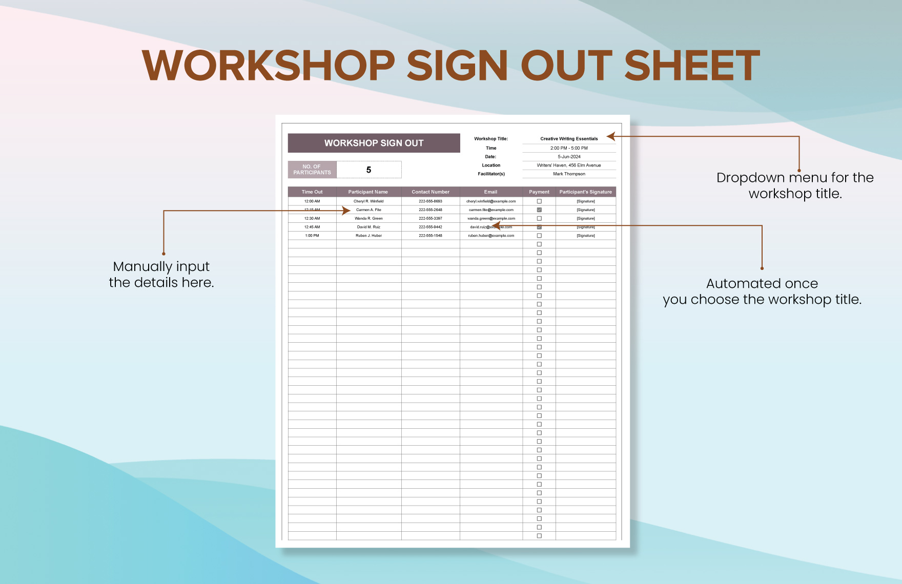 Workshop Sign Out Sheet Template