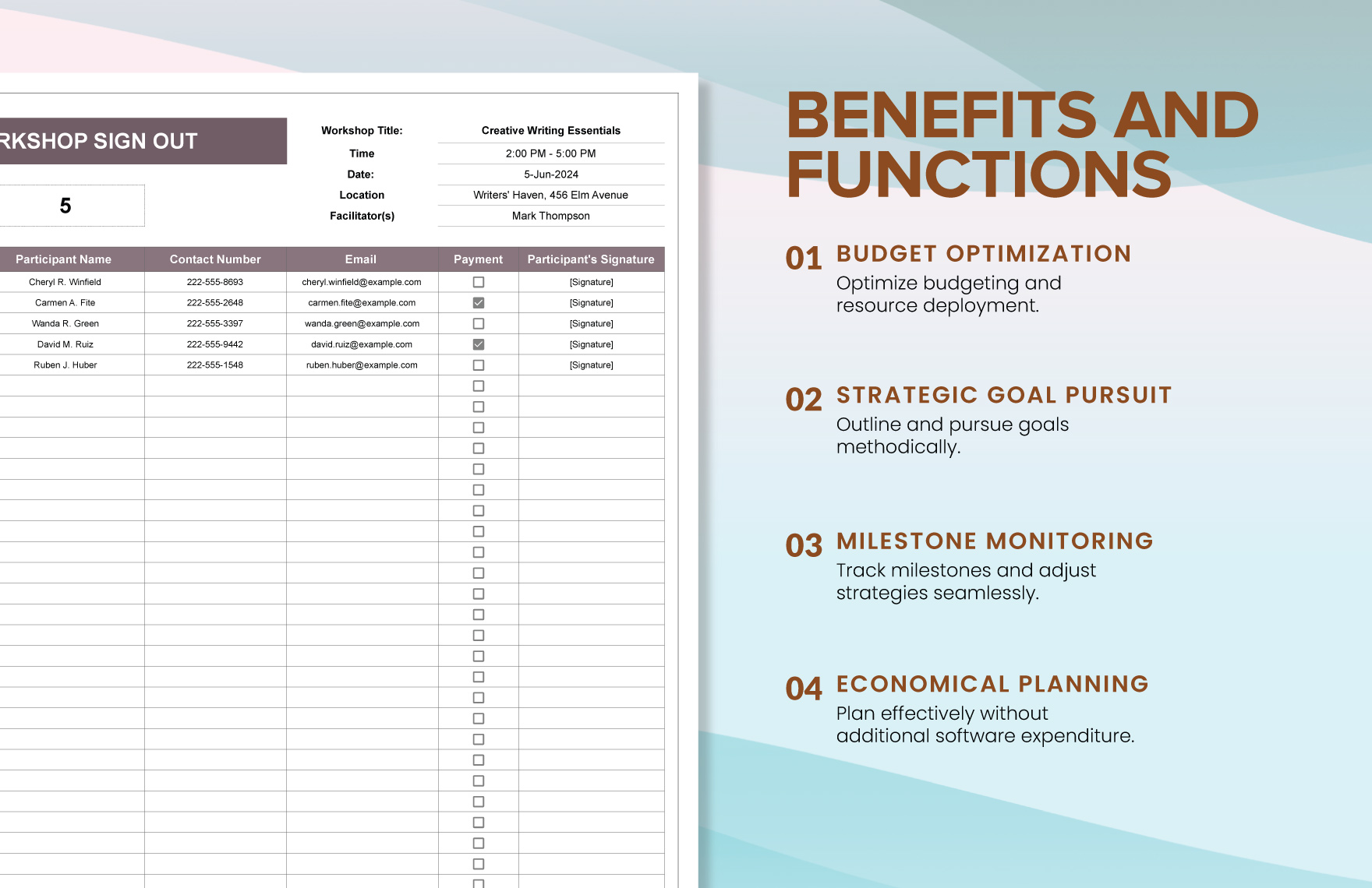 Workshop Sign Out Sheet Template