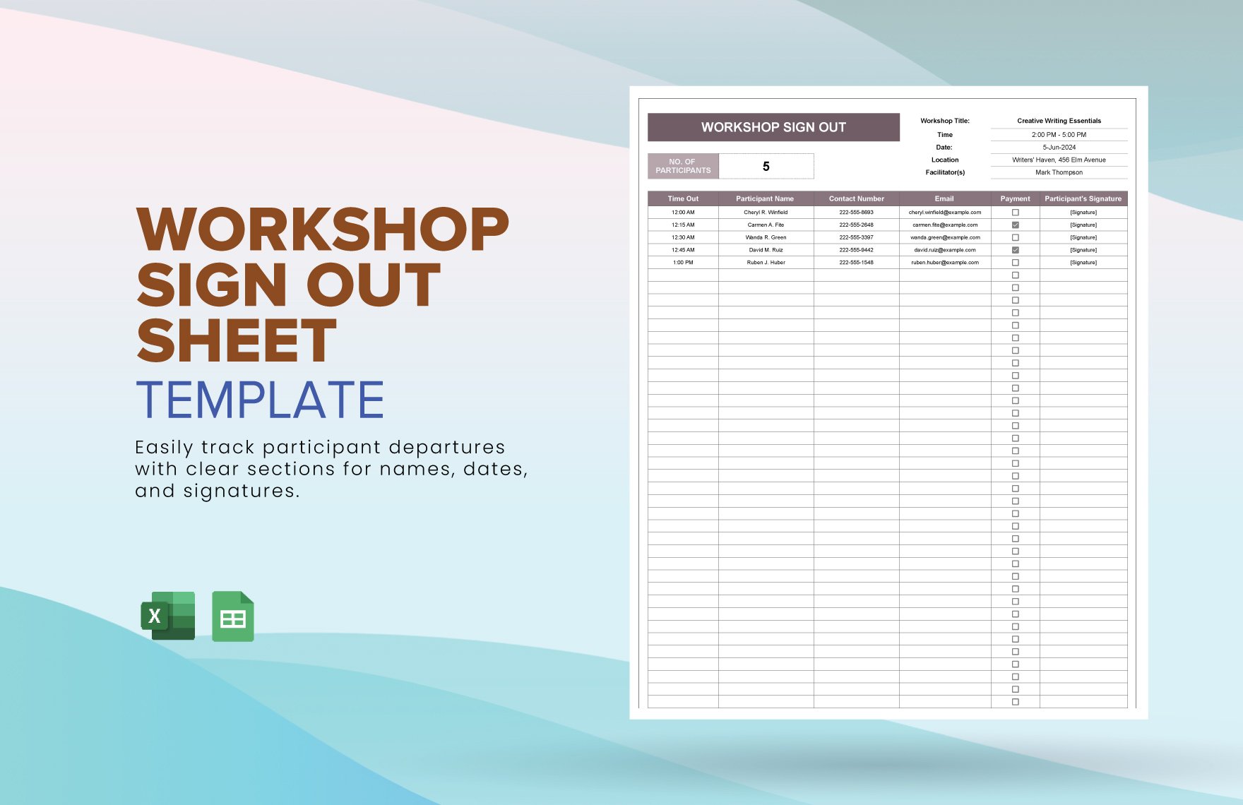 Workshop Sign Out Sheet Template