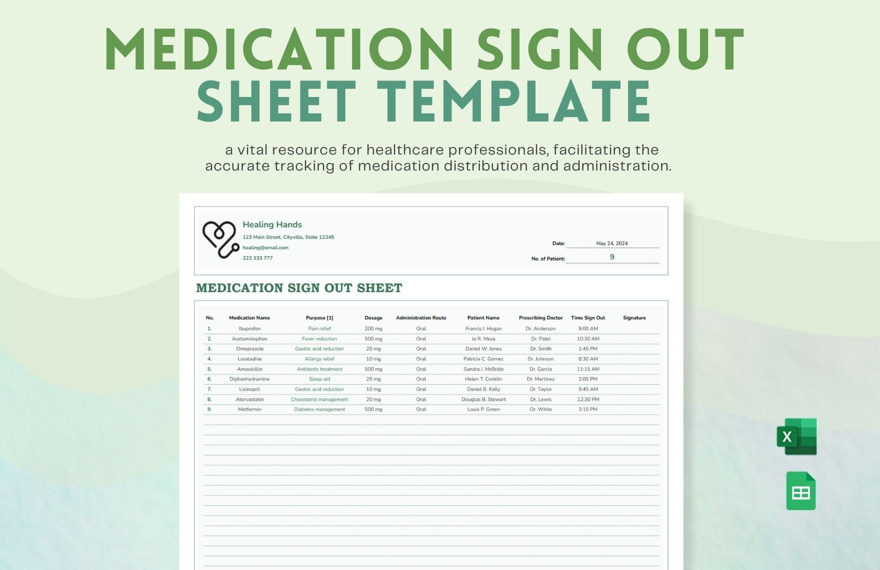 Medication Sign Out Sheet Template in Excel, Google Sheets