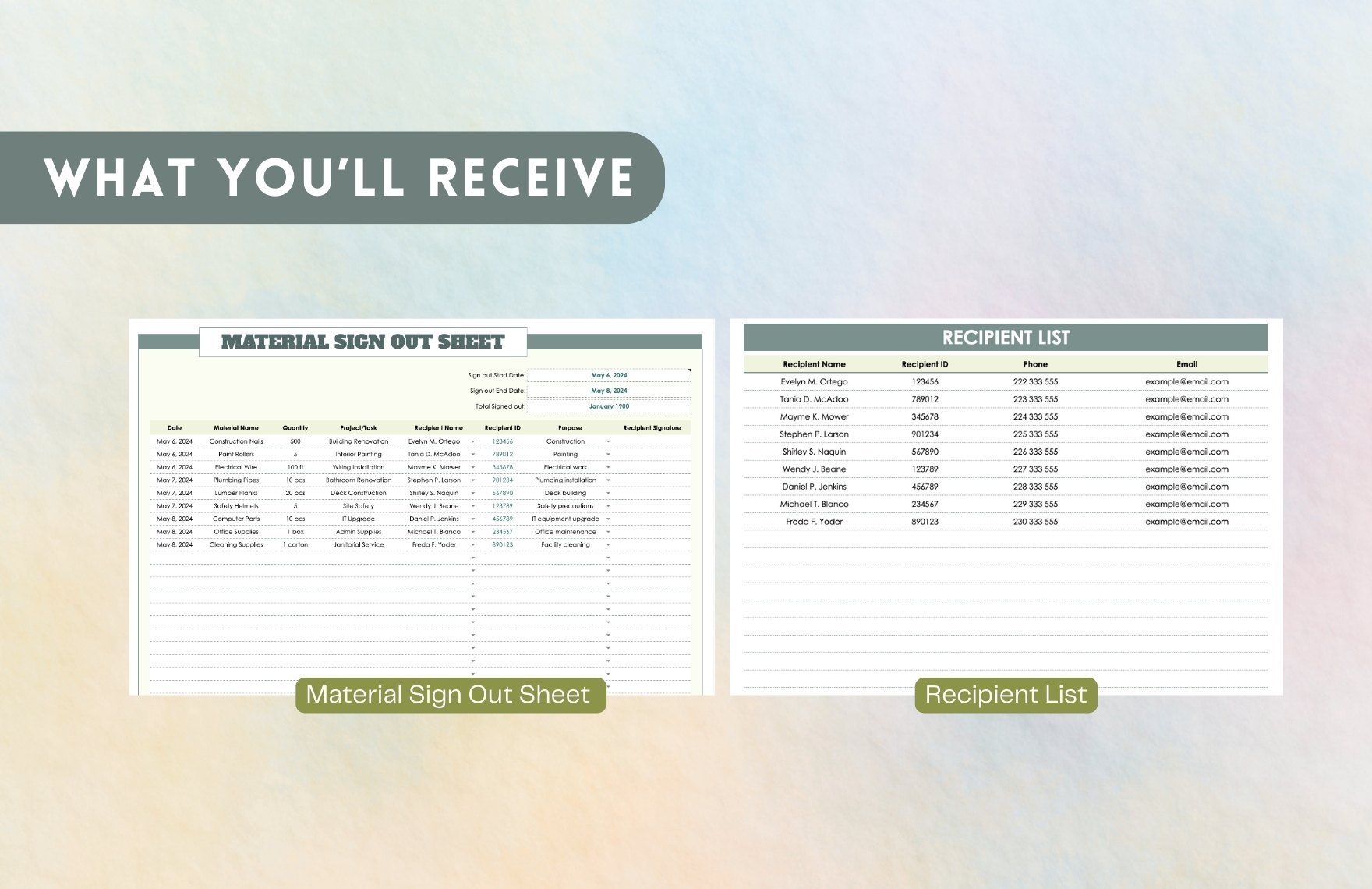 Material Sign Out Sheet Template
