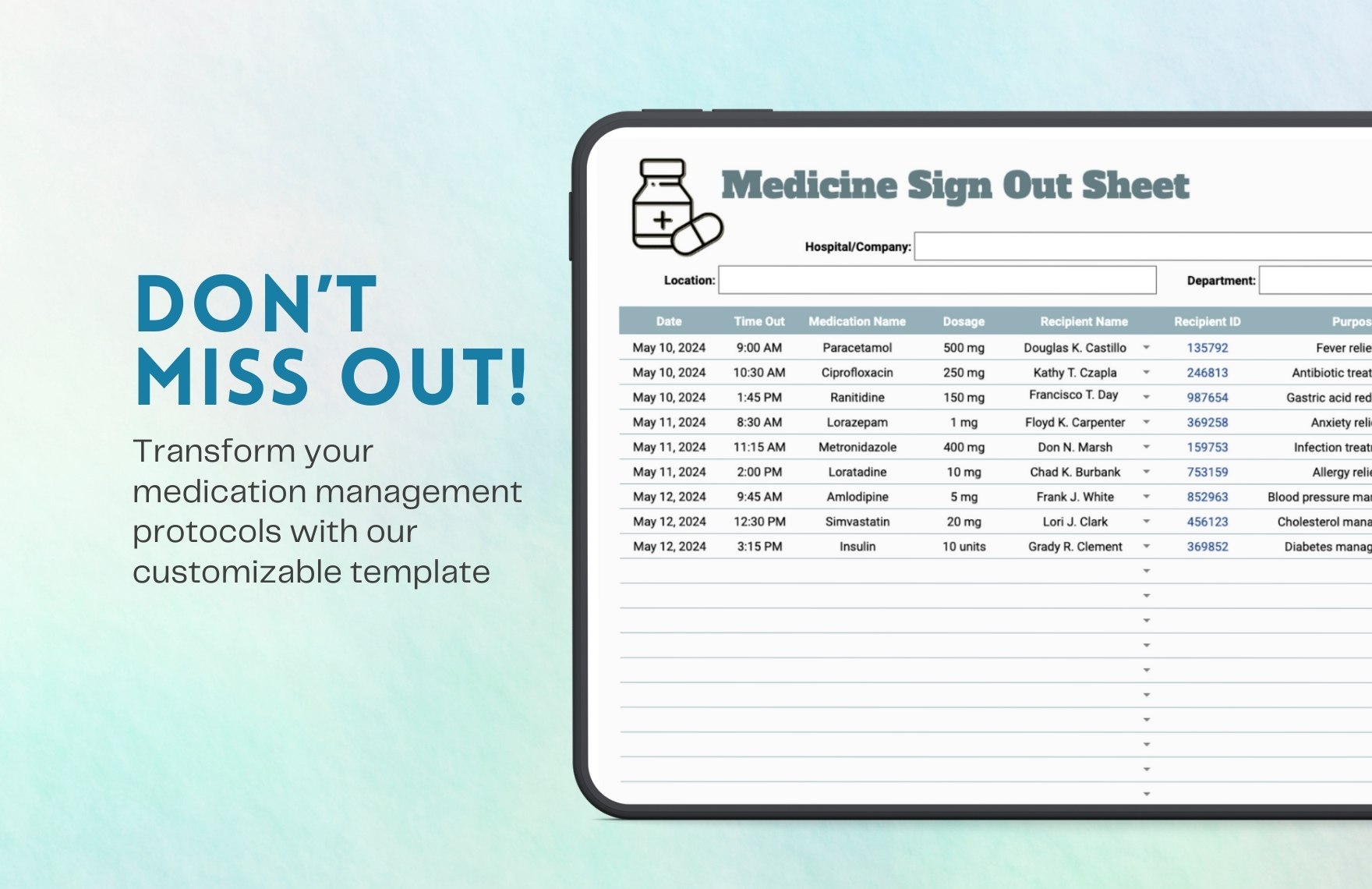 Medicine Sign Out Sheet Template