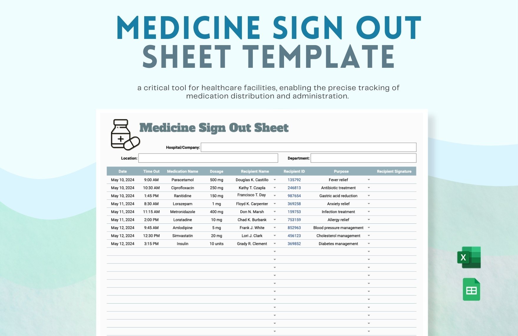 Medicine Sign Out Sheet Template in Excel, Google Sheets