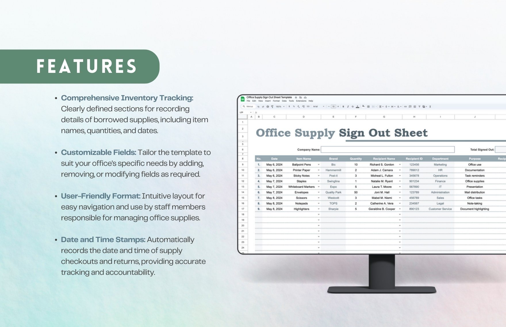 Office Supply Sign Out Sheet Template