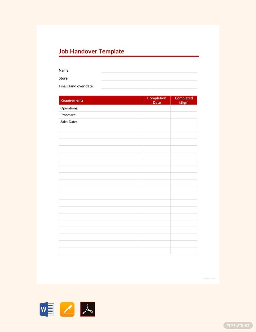 Sample Job Handover Report Template
