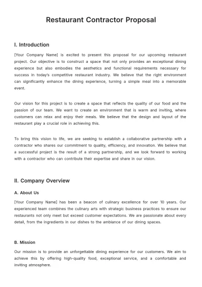 Free Restaurant Contractor Proposal Template to Edit Online