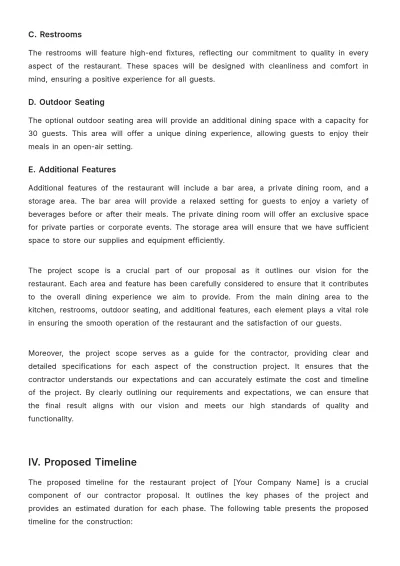 Free Restaurant Contractor Proposal Template to Edit Online