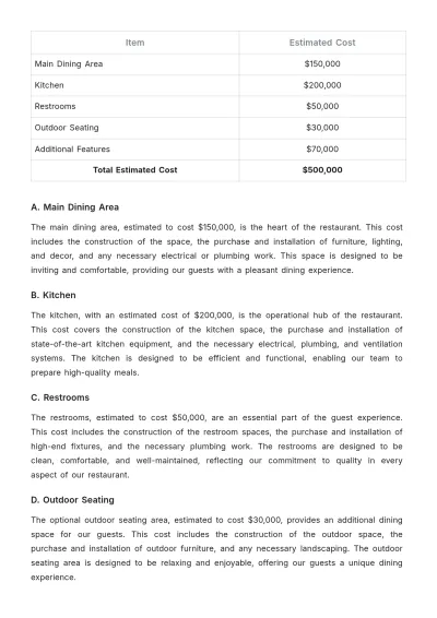 Free Restaurant Contractor Proposal Template to Edit Online