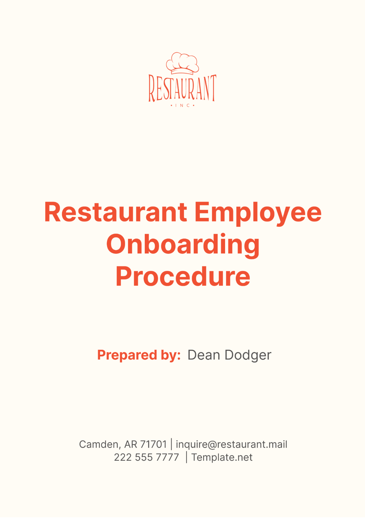 Restaurant Employee Onboarding Procedure Template