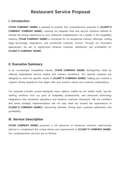 Free Restaurant Service Proposal Template to Edit Online