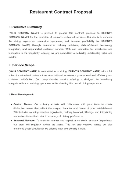 Free Restaurant Contract Proposal Template to Edit Online