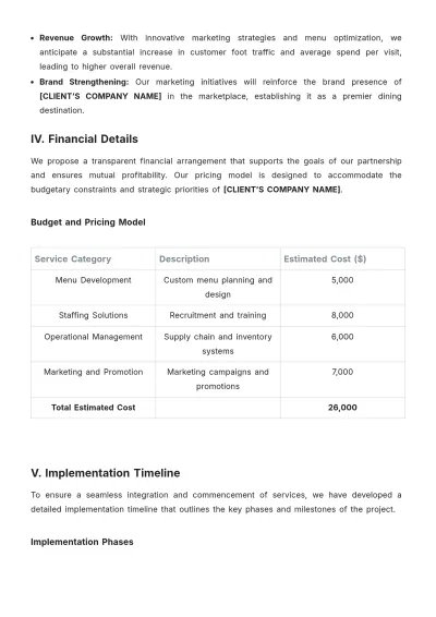 Free Restaurant Contract Proposal Template to Edit Online
