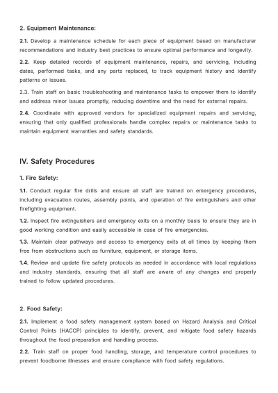 Free Restaurant Maintenance Procedure Template to Edit Online