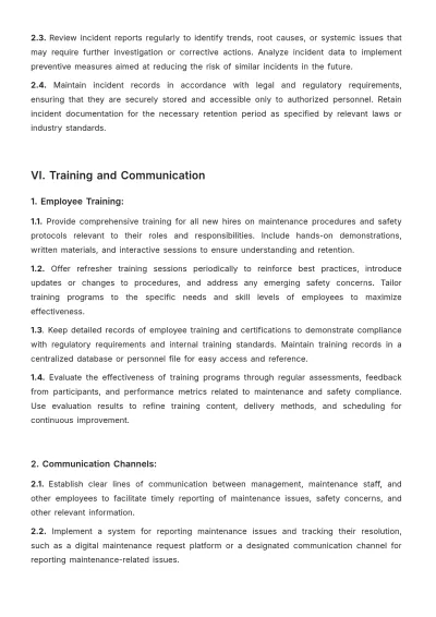Free Restaurant Maintenance Procedure Template to Edit Online