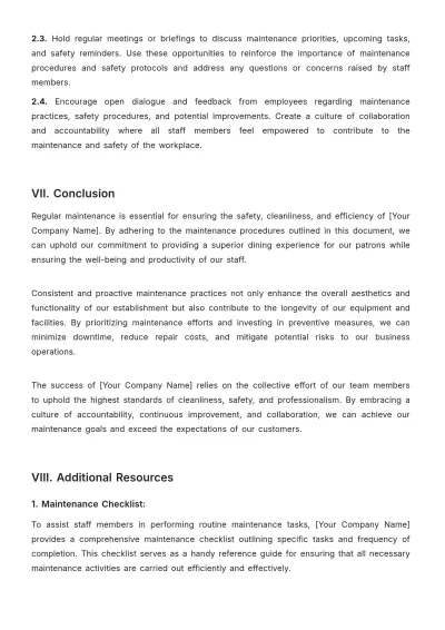 Free Restaurant Maintenance Procedure Template to Edit Online