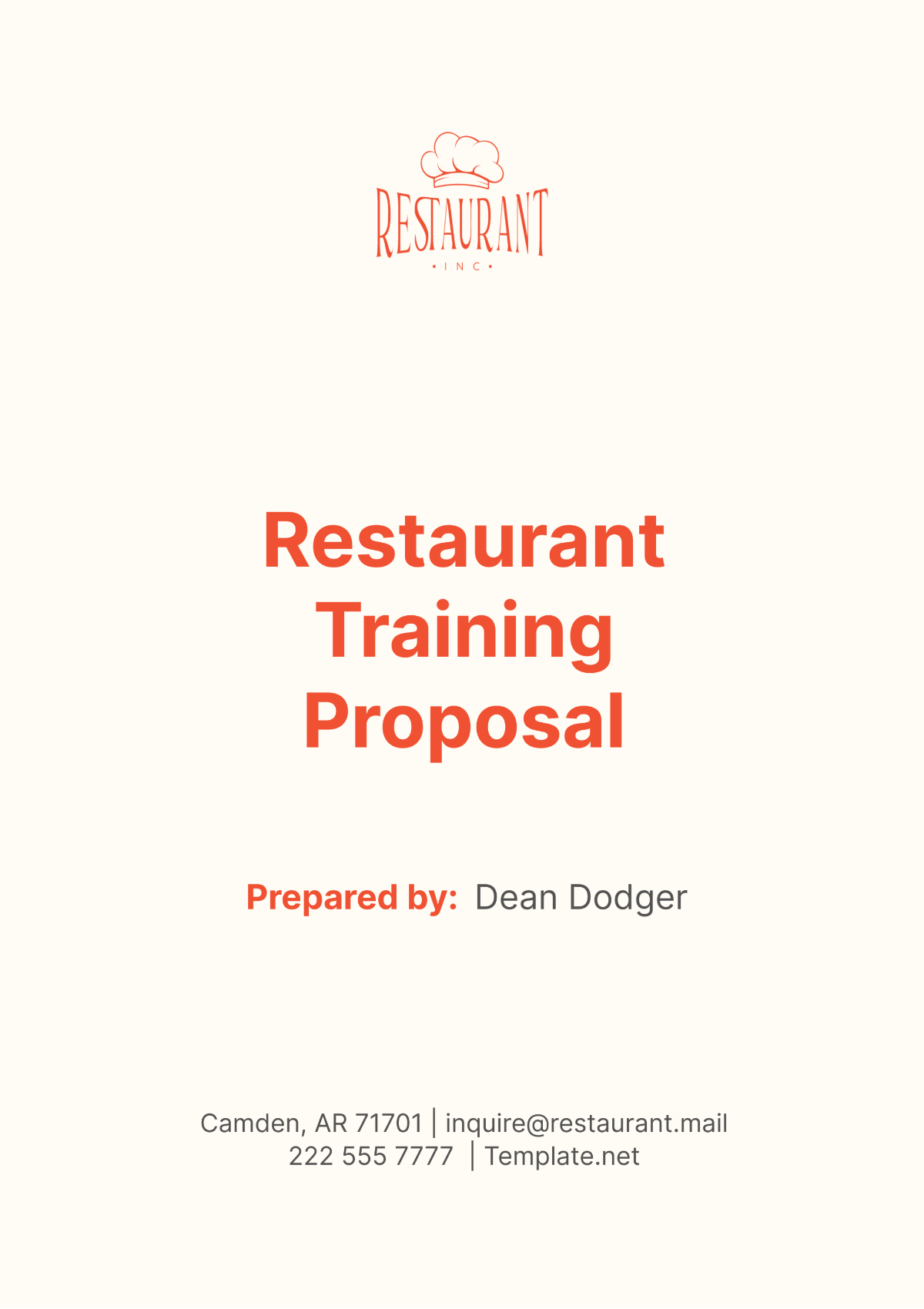 Restaurant Training Proposal Template - Edit Online & Download