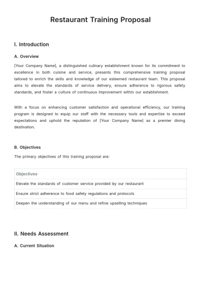 Free Restaurant Training Proposal Template to Edit Online