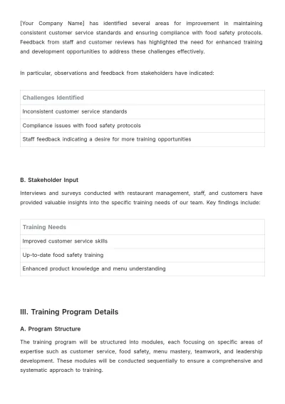 Free Restaurant Training Proposal Template to Edit Online