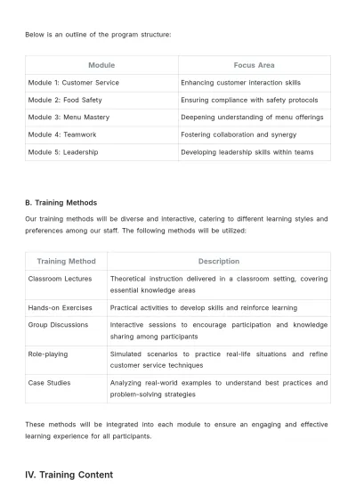 Free Restaurant Training Proposal Template to Edit Online