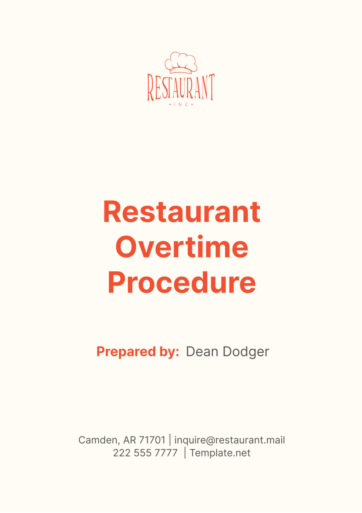 Restaurant Overtime Procedure Template