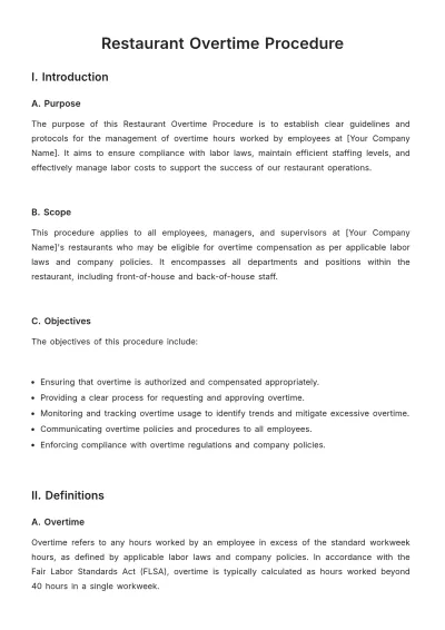 Free Restaurant Overtime Procedure Template to Edit Online
