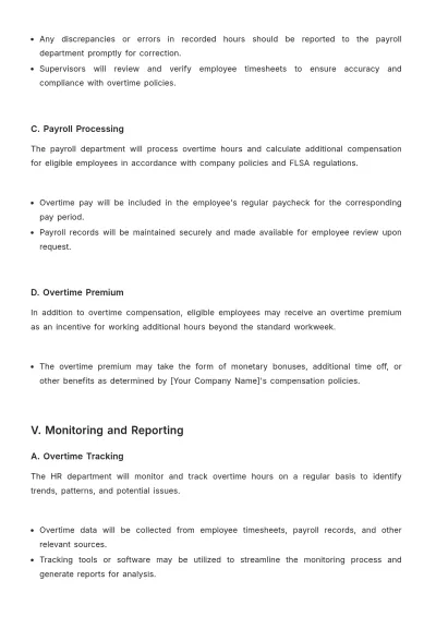 Free Restaurant Overtime Procedure Template to Edit Online
