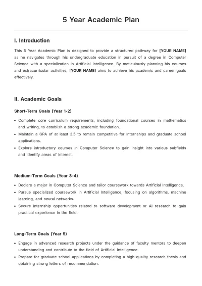 Free 5 Year Academic Plan Template to Edit Online