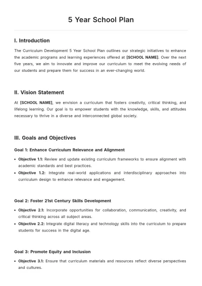 Free 5 Year School Plan Template to Edit Online
