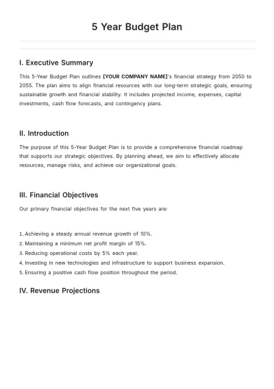 Free 5 Year Budget Plan Template to Edit Online