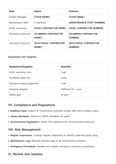 Free 5 Year Building Maintenance Plan Template to Edit Online