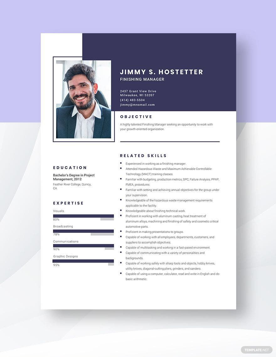 Finishing Manager Resume in Word, Apple Pages