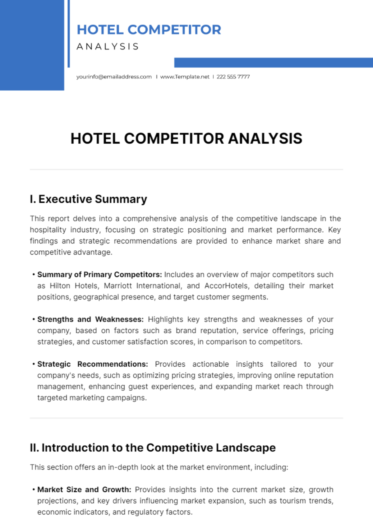 Hotel Competitor Analysis Template