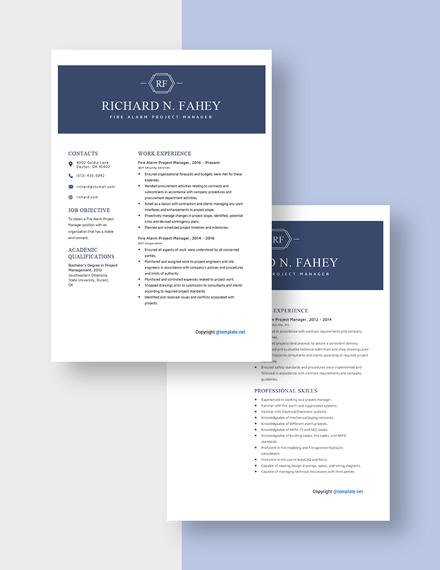 Fire Alarm Project Manager Resume Download