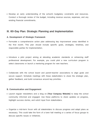 Free 30-60-90 Day Plan For School Leaders Template to Edit Online