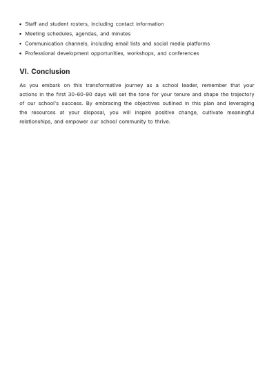 Free 30-60-90 Day Plan For School Leaders Template to Edit Online