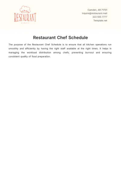Free Restaurant Chef Schedule Template to Edit Online