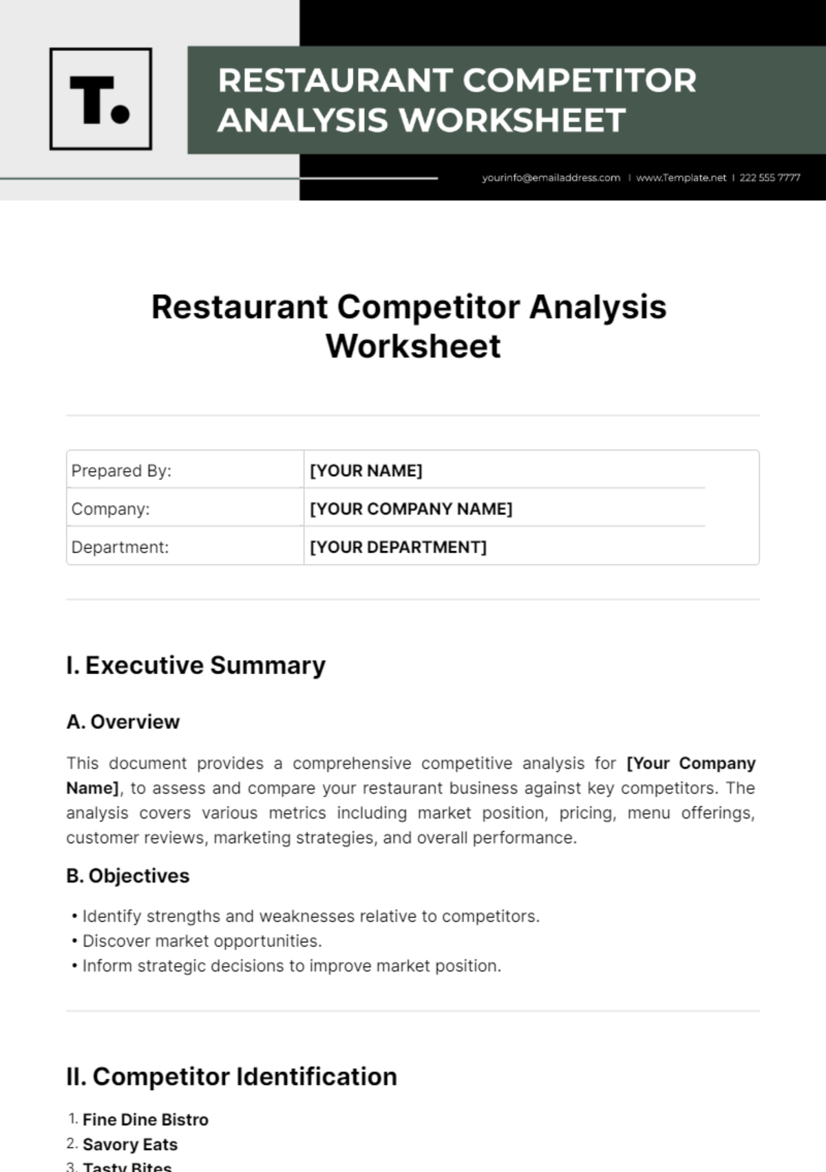 Restaurant Competitor Analysis Worksheet Template - Edit Online & Download