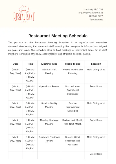 Free Restaurant Meeting Schedule Template to Edit Online