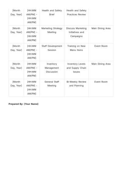 Free Restaurant Meeting Schedule Template to Edit Online