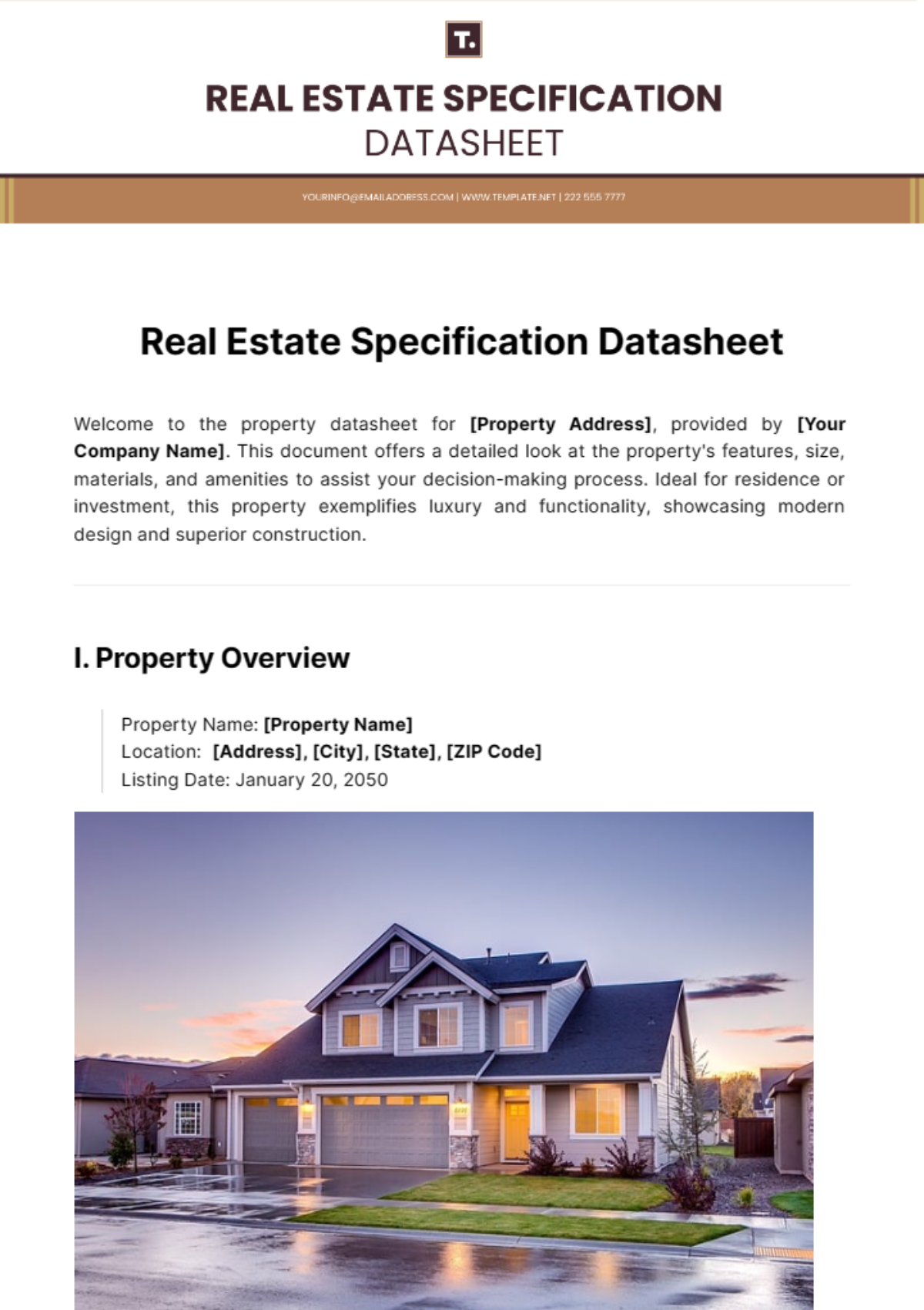 Real Estate Specification Datasheet Template - Edit Online & Download