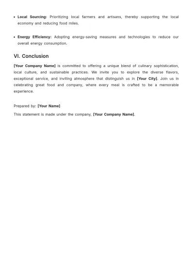 Free Restaurant Concept Statement Template to Edit Online