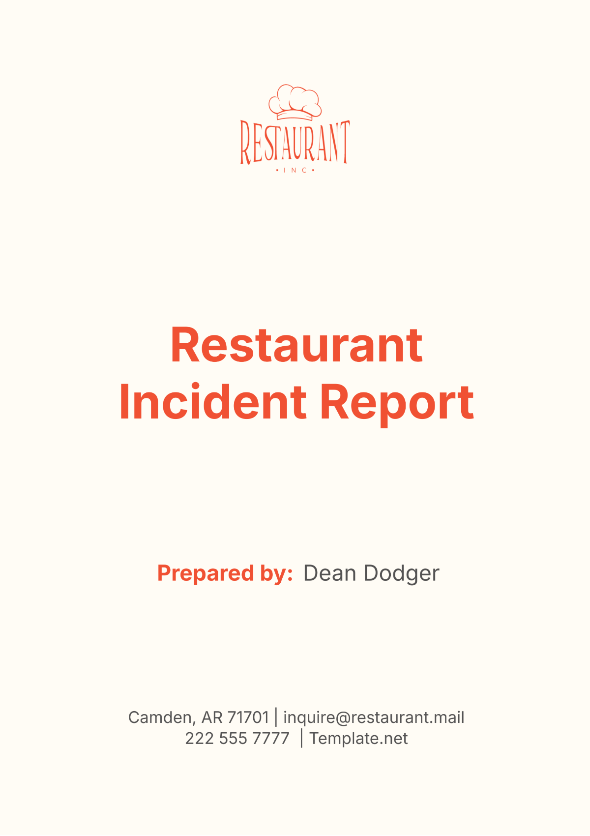 Restaurant Incident Report Template - Edit Online & Download