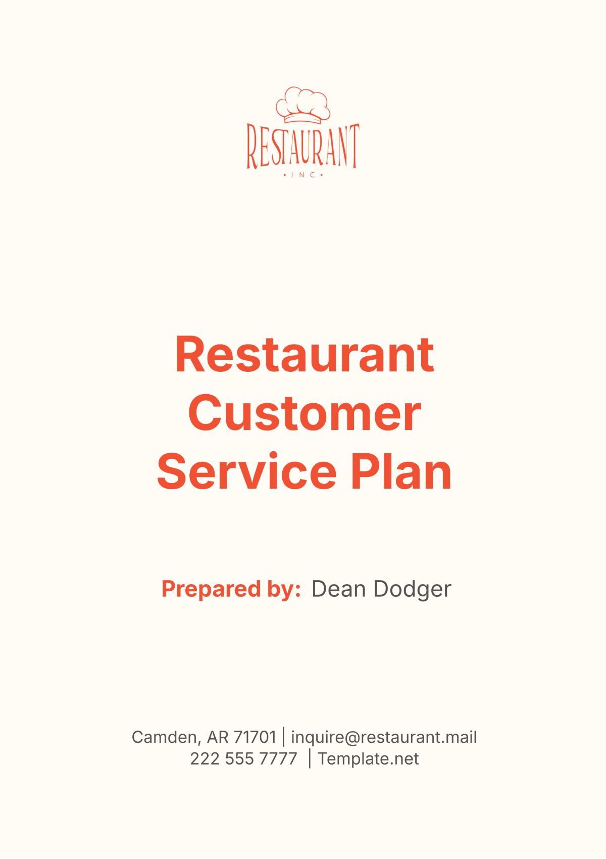 Restaurant Customer Service Plan Template - Edit Online & Download