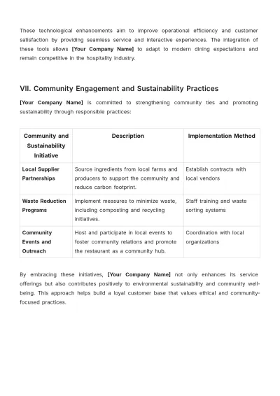 Free Restaurant Customer Service Plan Template to Edit Online