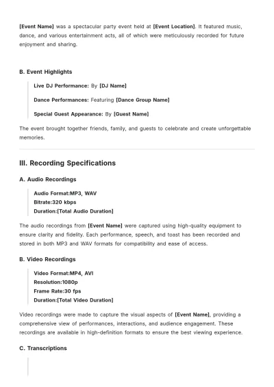 Free Event Recording Datasheet Template to Edit Online